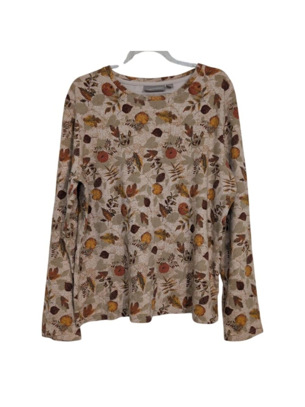 Croft & Barrow Autumn Shirt Womens Size Large Beige Leaves Pumpkins Thanksgiving